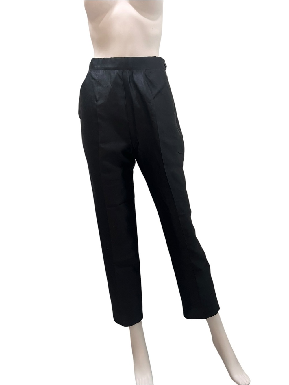 Vintage Christian Dior Silk Black Cropped Pleated Trousers. Straight leg.Size XS